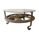 Table basse en bois et fonte rivetée
