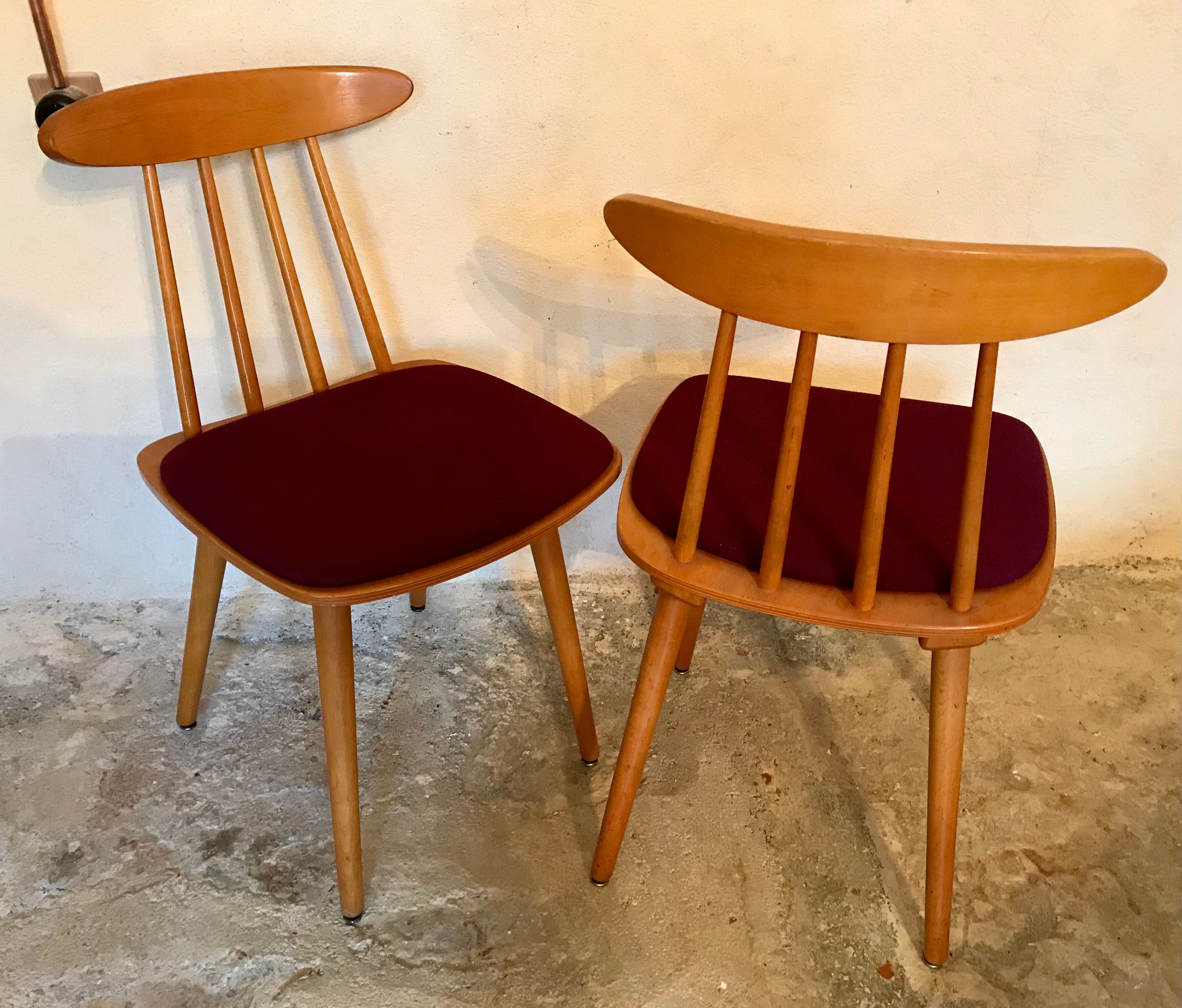 Set of two chairs stamped Hiller 1960's feet compass Scandinavian design