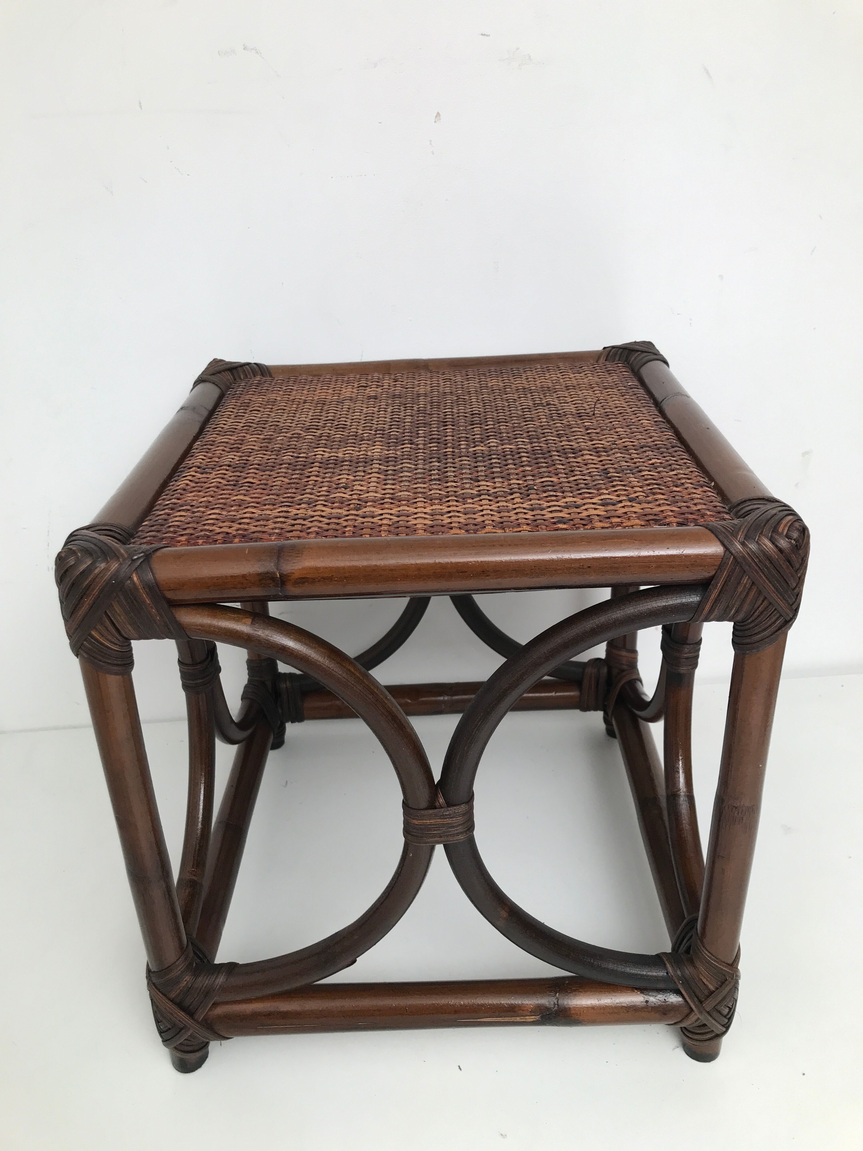 Bedside table stool in vintage cannage rattan
