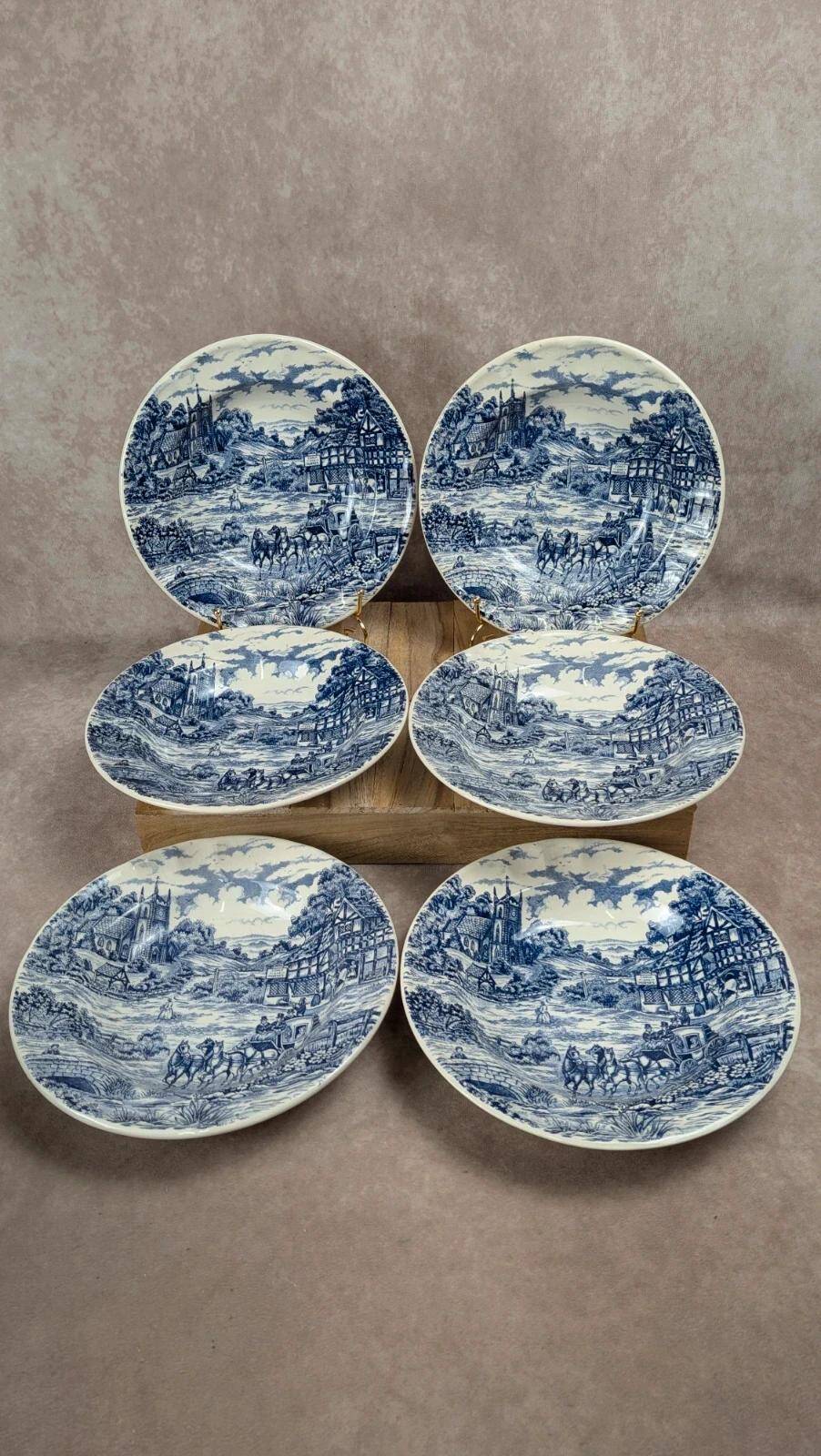 Set of 6 vintage blue Castellania deep plates.