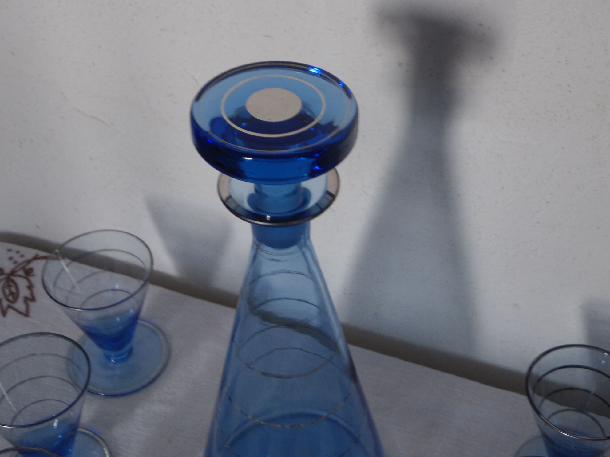 Service a liqueur verre bleu et argent vintage 50's