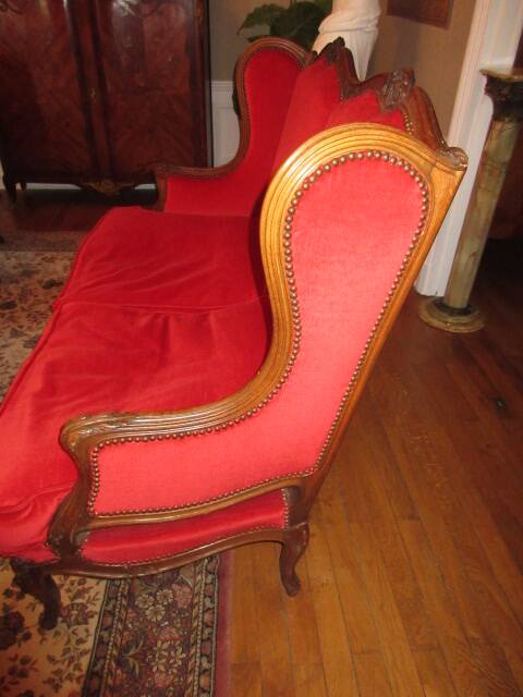 Antique Louis XV style red velvet sofa