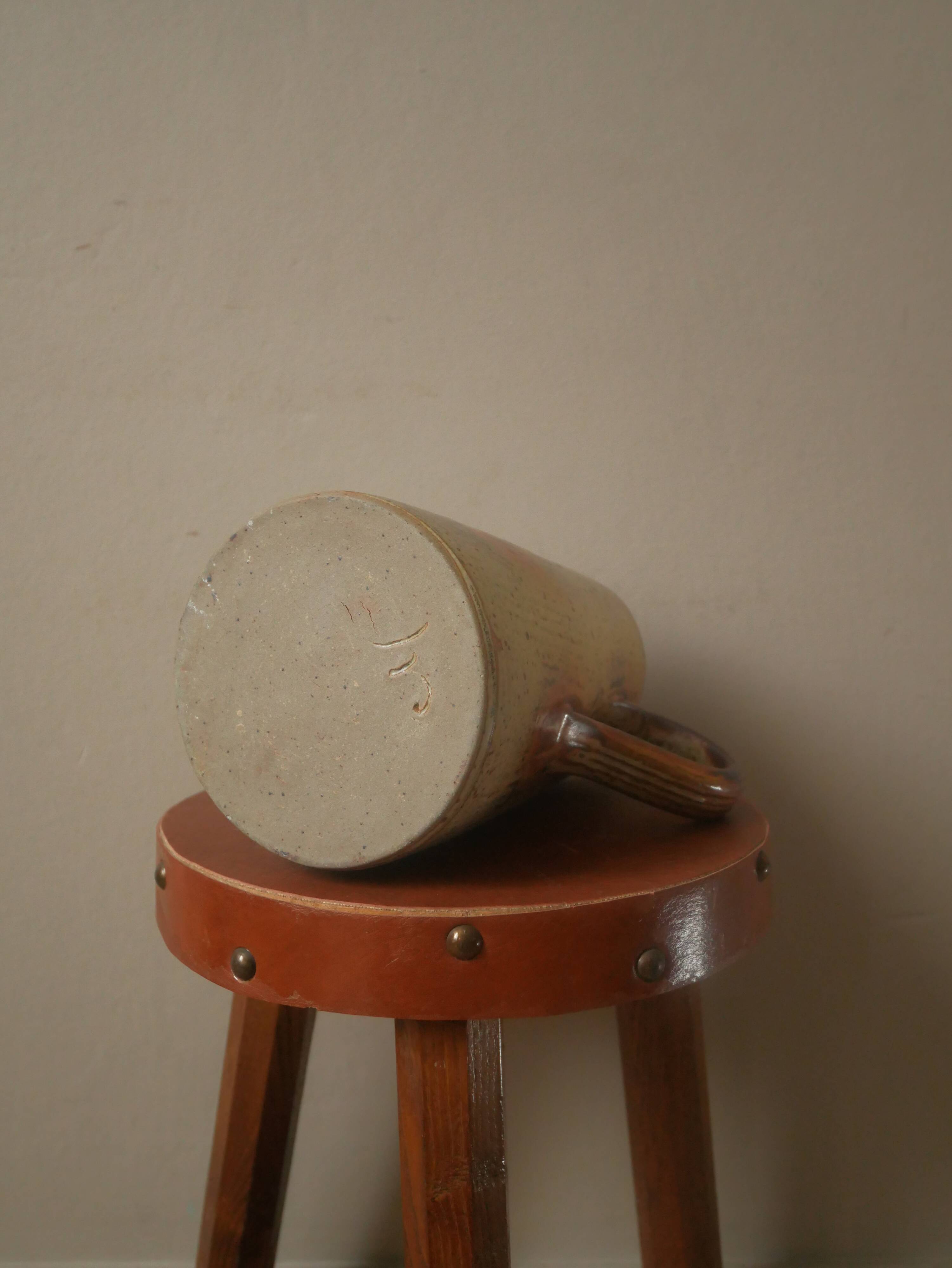 Handmade ceramic stoneware pitcher vintage vase with handle Scandinavian country decoration pottery