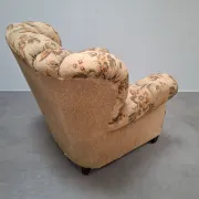 1930s Czech Art Deco Floral Upholstered Wingback Armchair