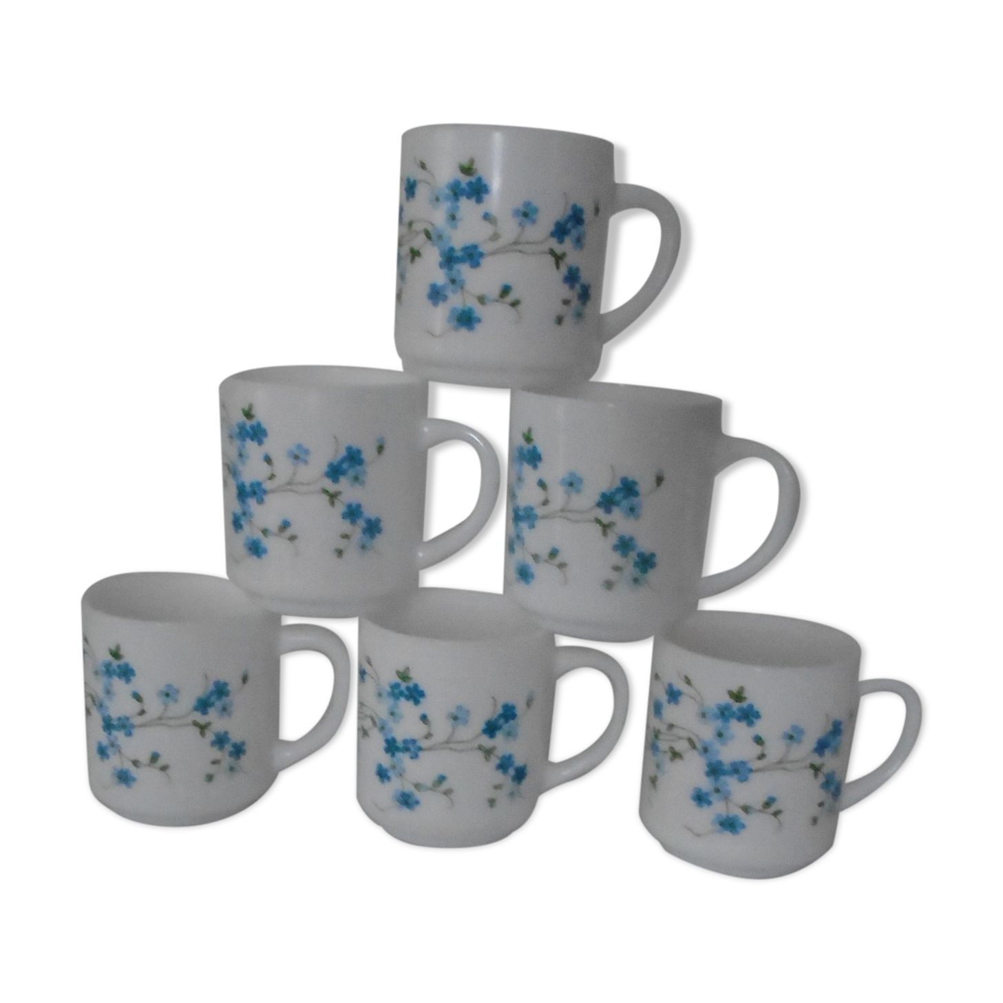 6 mugs blue flowers veronica Arcopal France gj