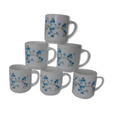 6 mugs blue flowers veronica Arcopal France gj