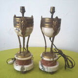 Pair of Athenian lamps in marble and bronze
