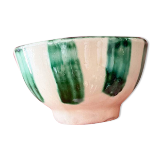 Small handmade ceramic green striped bowl