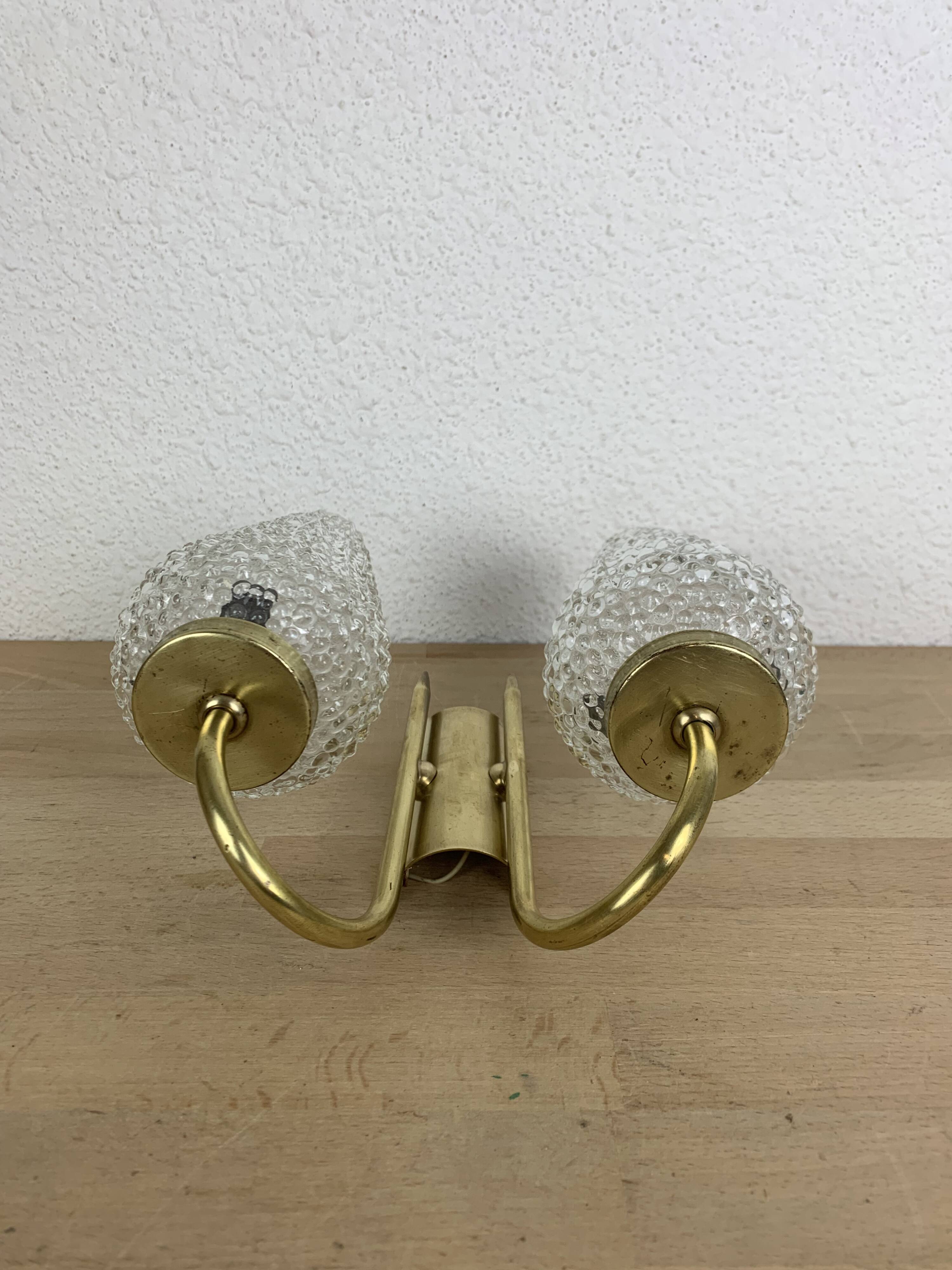 1950s brass and tulip Bubble wall lamp