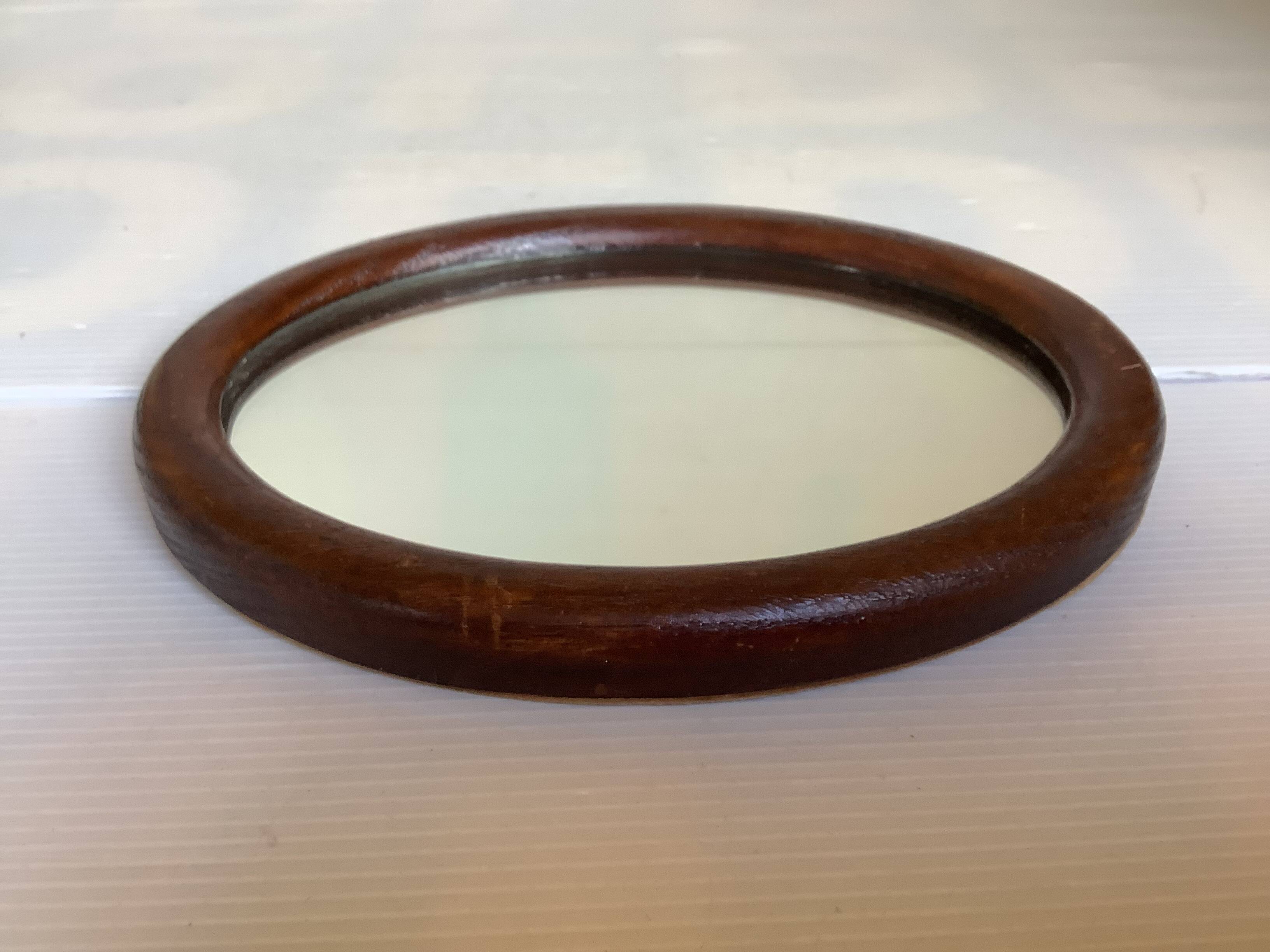 Mini oval wooden mirror