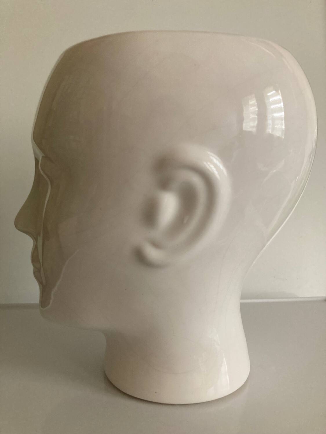 Vintage white ceramic face-shaped vase or planter