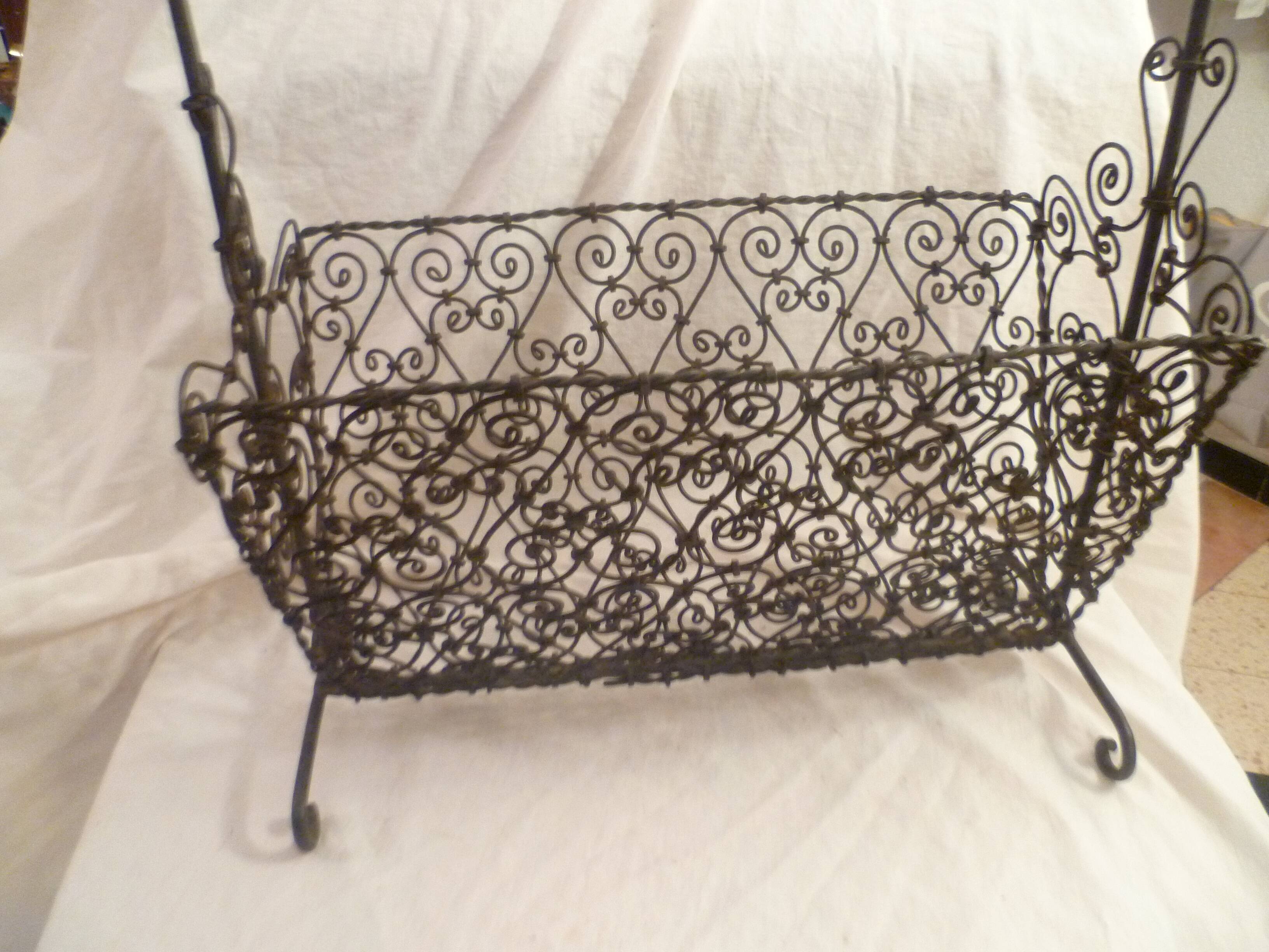 Hand wrought iron magazine rack 1950s collector vintage