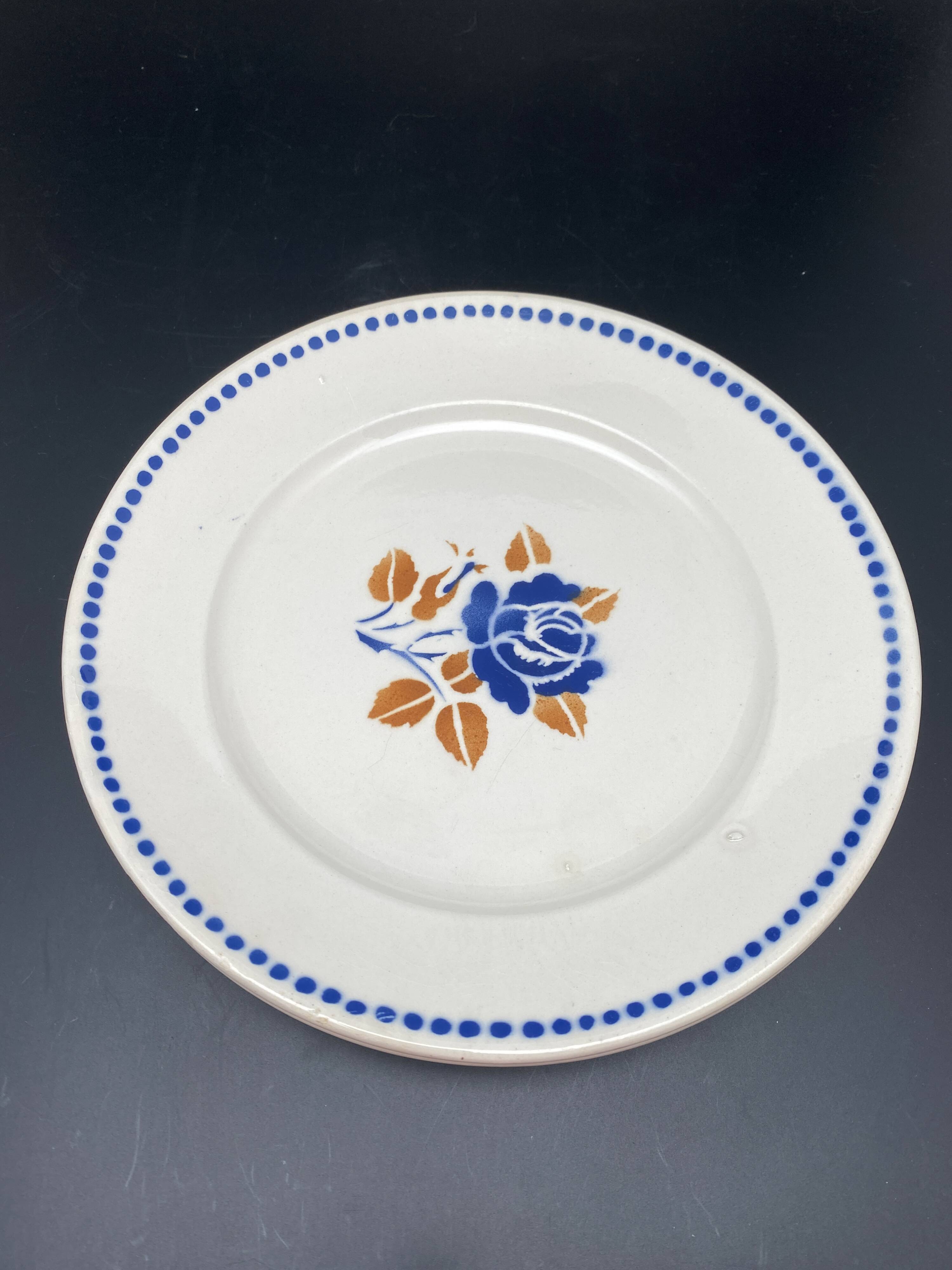 Assiettes plates badinviller vintage roses marine
