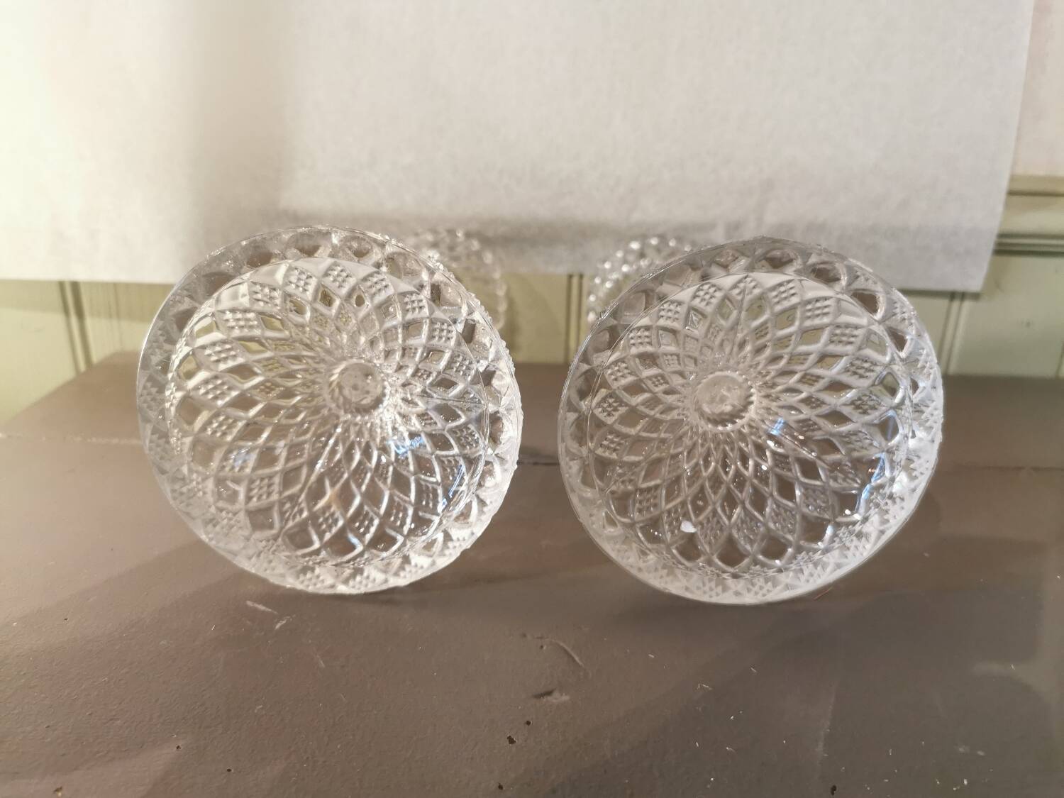 Pair of molded glass candlesticks