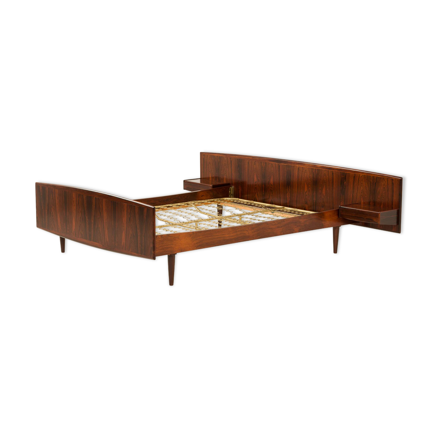 Scandinavian rosewood queen-size bed with bedside tables, Sannemanns, 1960s