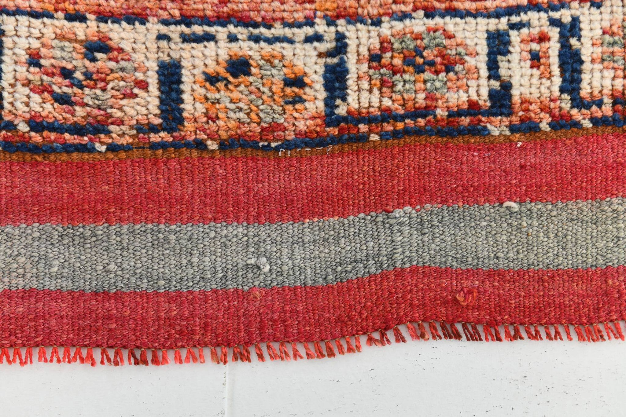Red & Orange Geometric Pattern Vintage Runner Rug, 102x332Cm