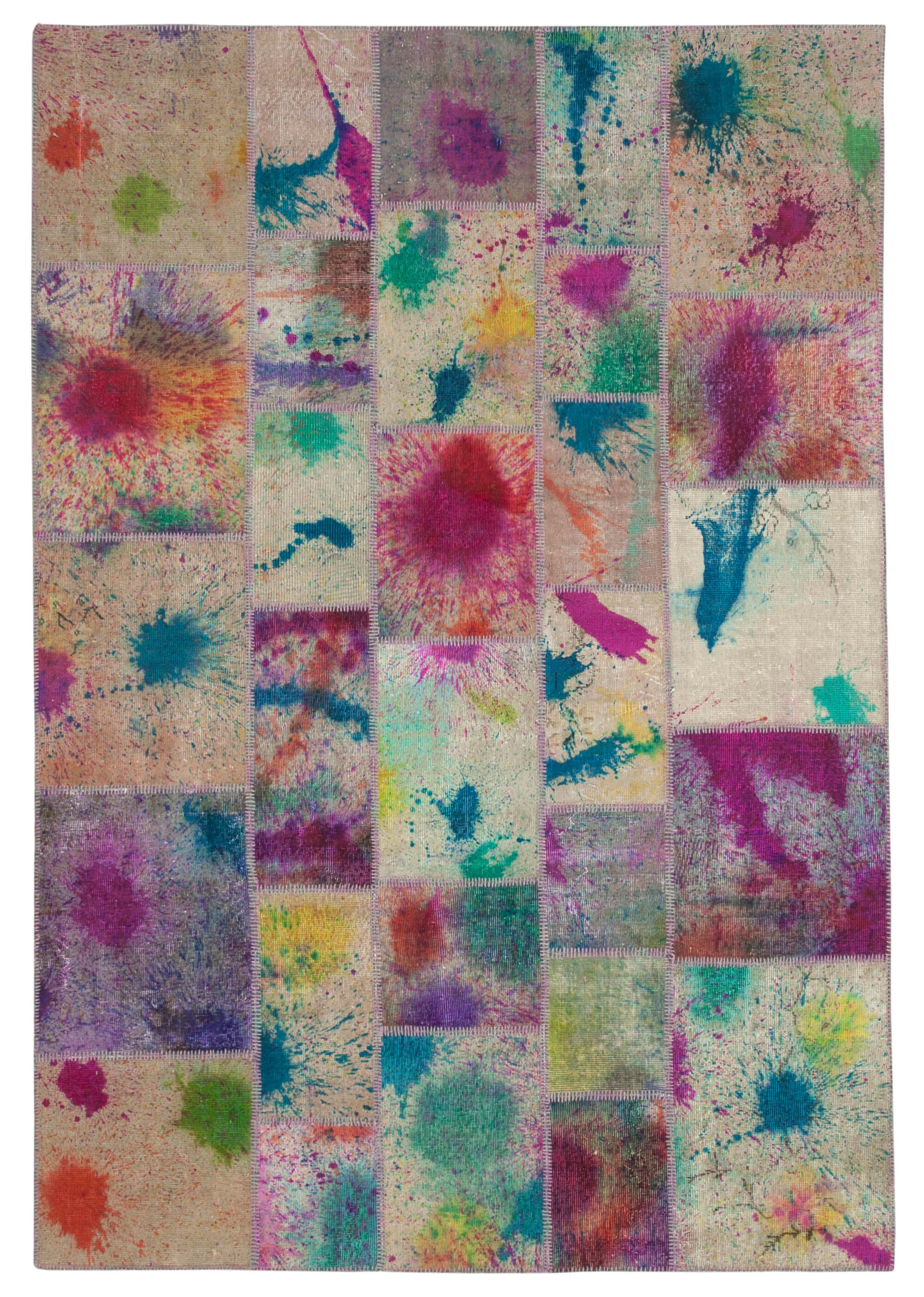 Handwoven anatolian 204 cm x 298 cm multicolor patchwork carpet
