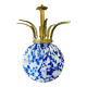 Lustre géant en verre d'art bleu avec couronne en bronze
