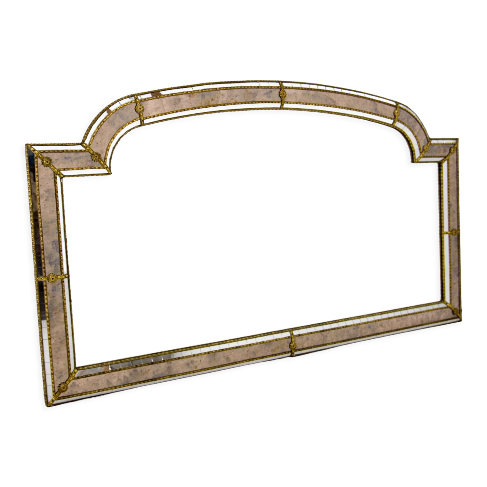 Multi-facets mirror with brass garlands, france, 1970s