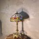restored antique Art Nouveau bronze lamp, stained glass lampshade in Tiffany style