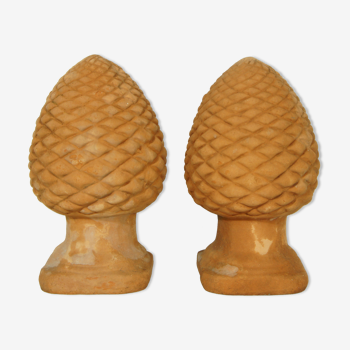 Set of 2 pine cones in molded terracotta 35 cm
