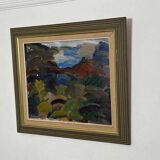 Original mid-century Swedish oil on canvas – “Scene” by Gösta Falck – vintage & framed – 73 × 64 cm