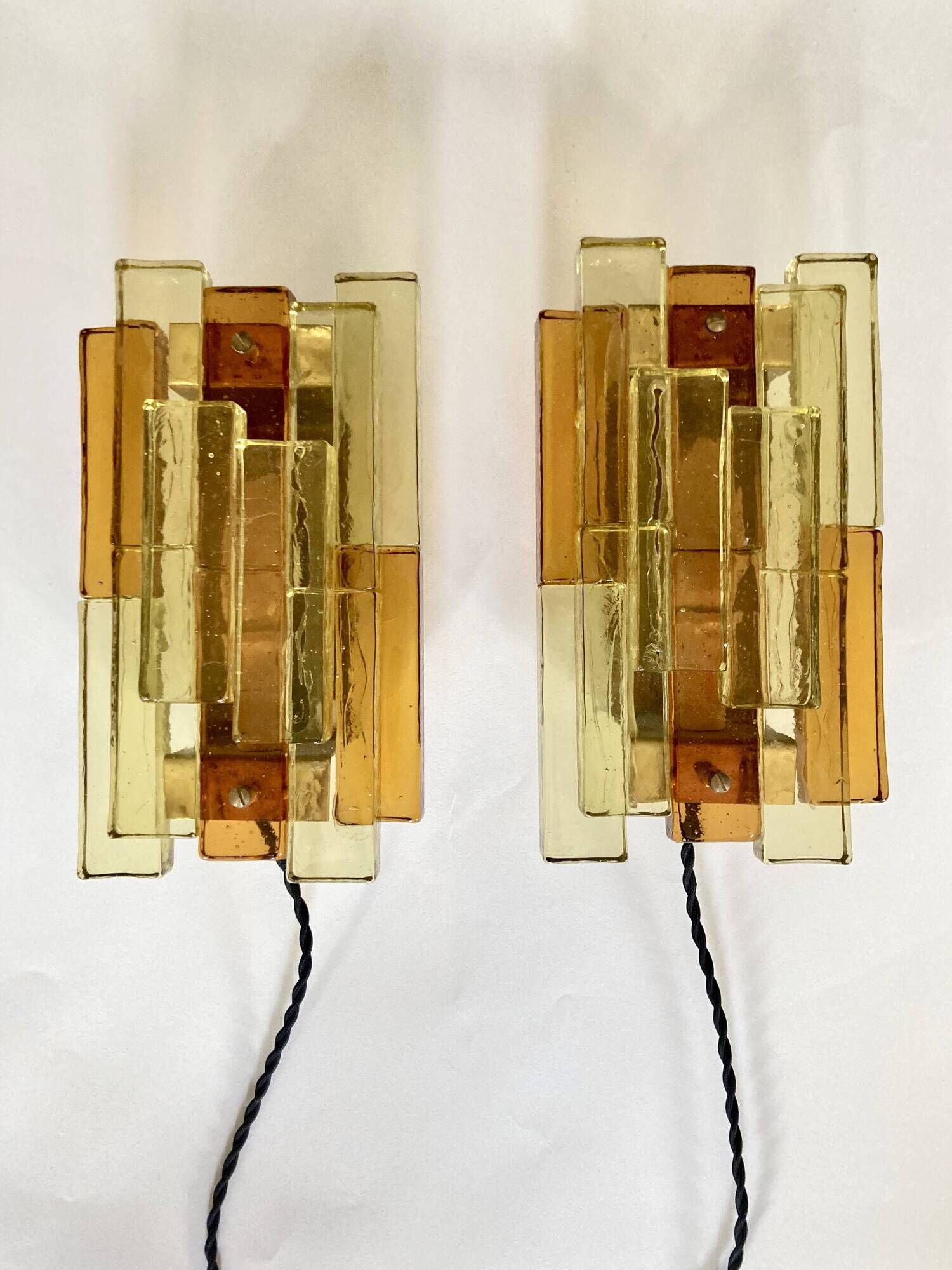 Pair of pressed glass sconces by Svend Aage Holm Sorensen (Denmark 1960)