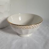 Opaque porcelain bowl with gold trim