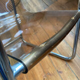 Armchair in chrome tubular metal and smoked plexiglass