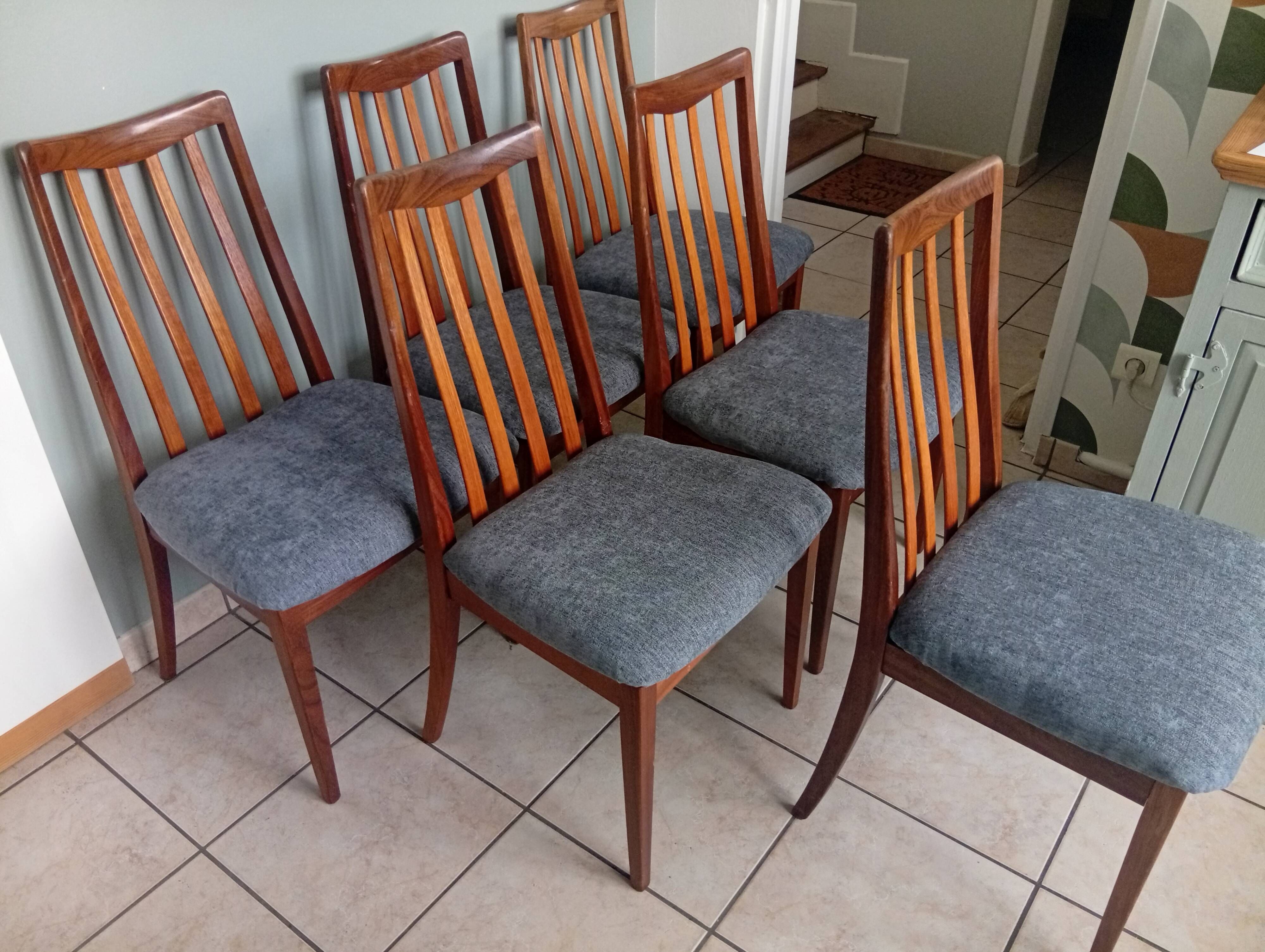 Lot of 6 Gplan teak wood armchairs vintage 1970s dining room scan.