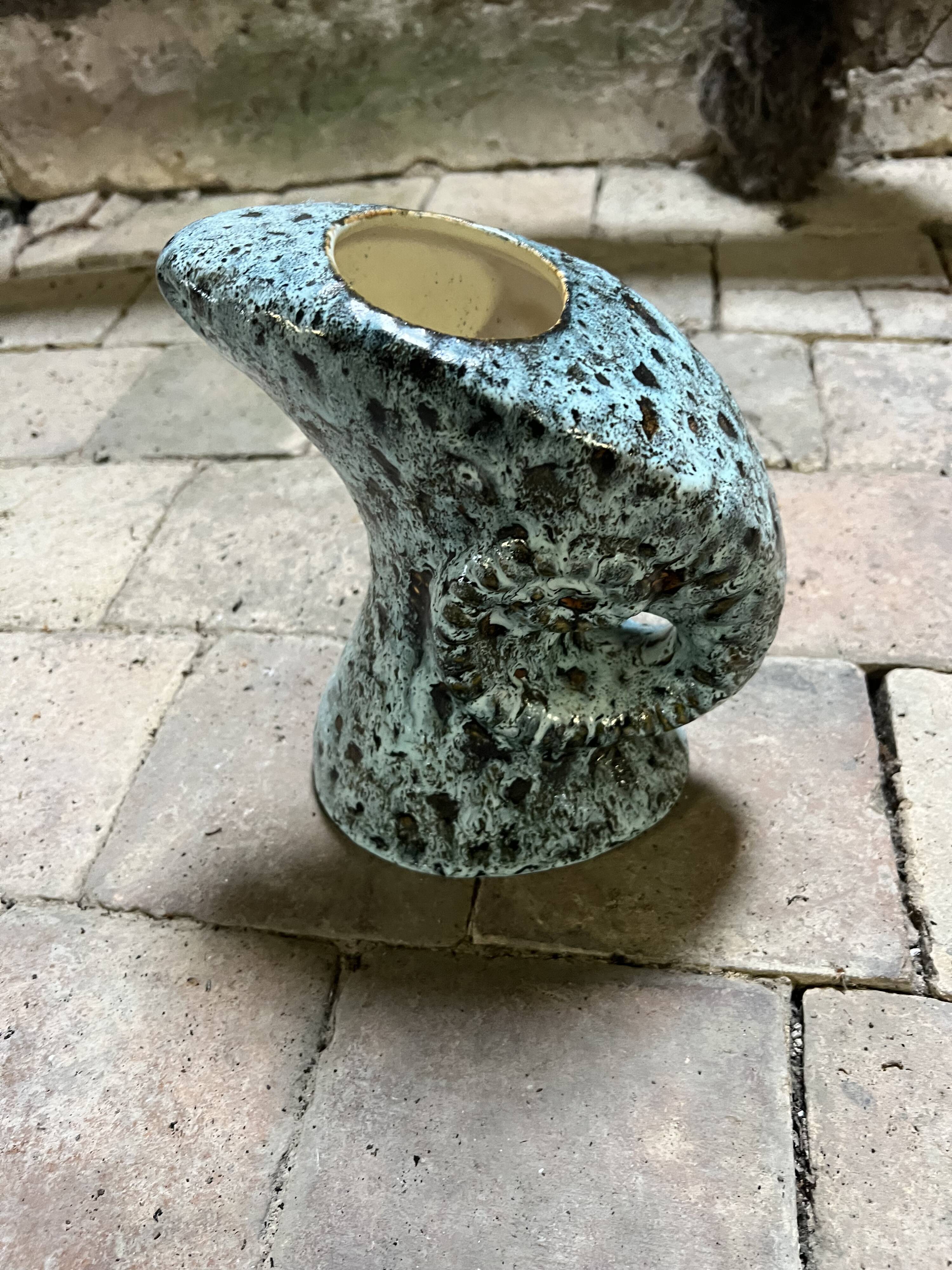 Turquoise glazed ceramic vase or pitcher – vintage brutalist style