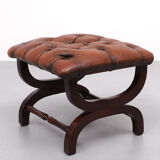 English country house style padded leather ottoman