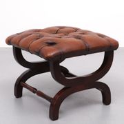 English country house style padded leather ottoman