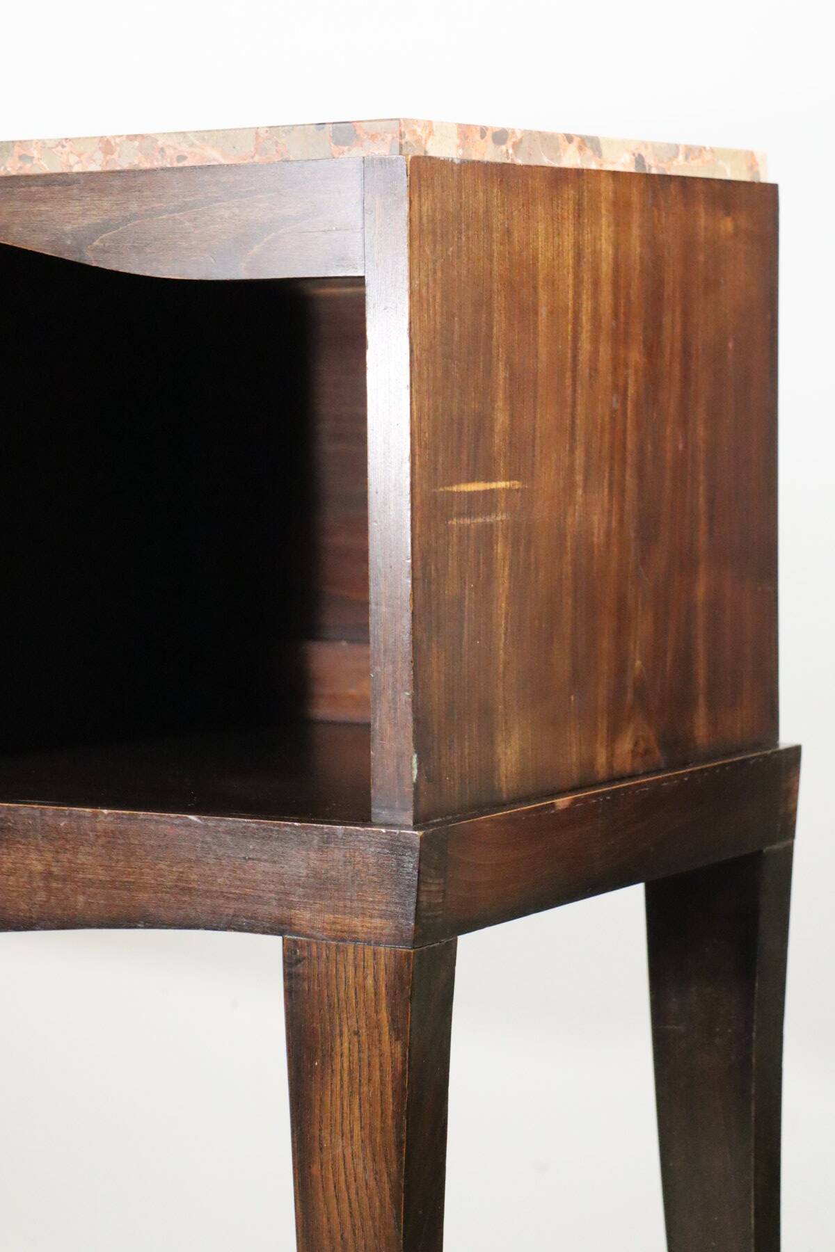 Vintage wooden and marble console table – classic style curved legs, 1950s