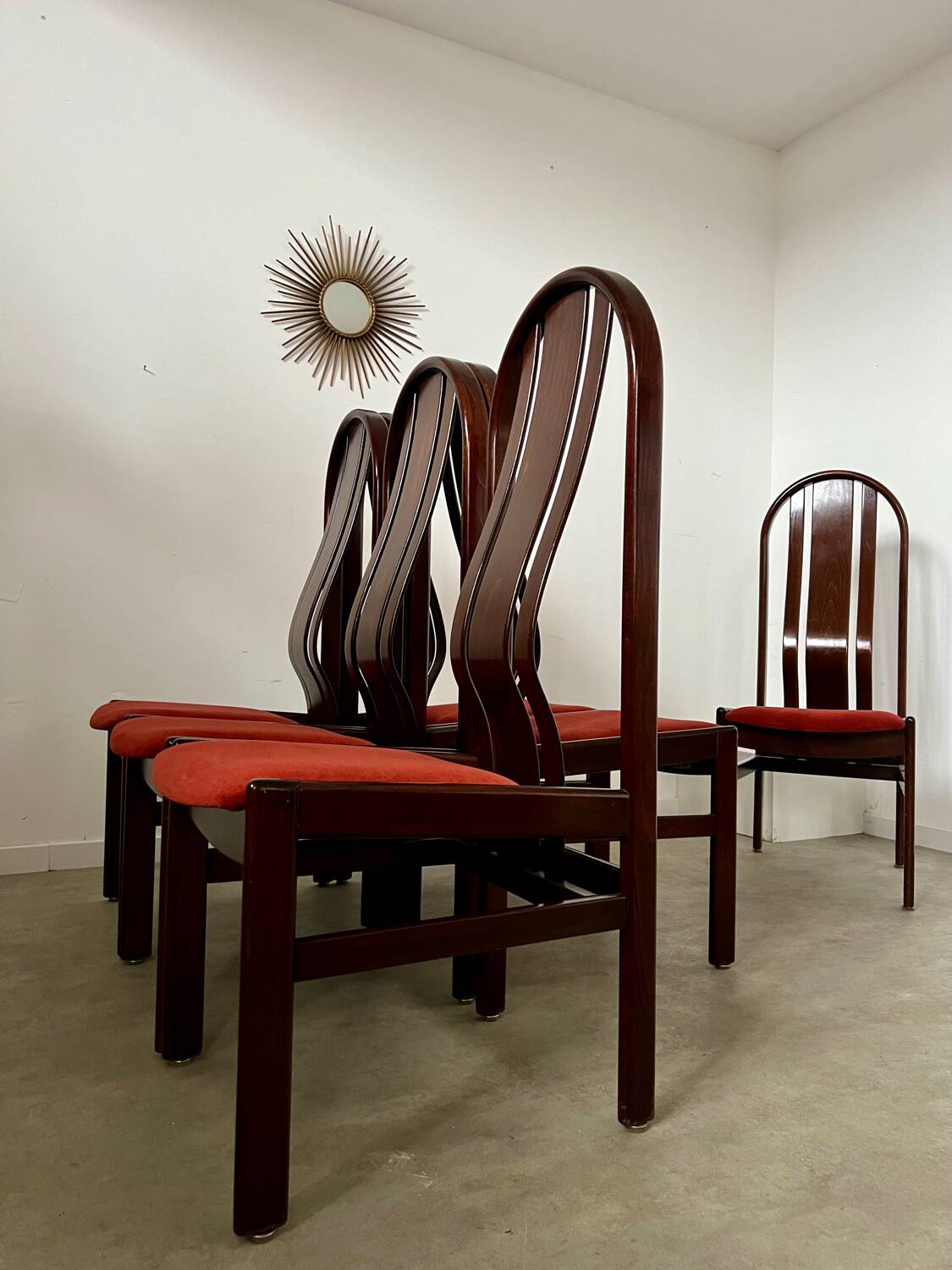 Lot 6 anciennes chaises en bois courbé design italien des années 70 vintage