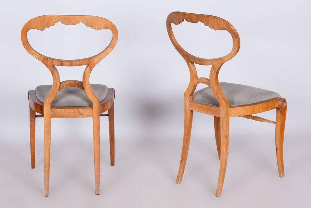 Biedermeier Oak & Walnut Chairs, Vienna, Austria, 1820s, Set of 4
