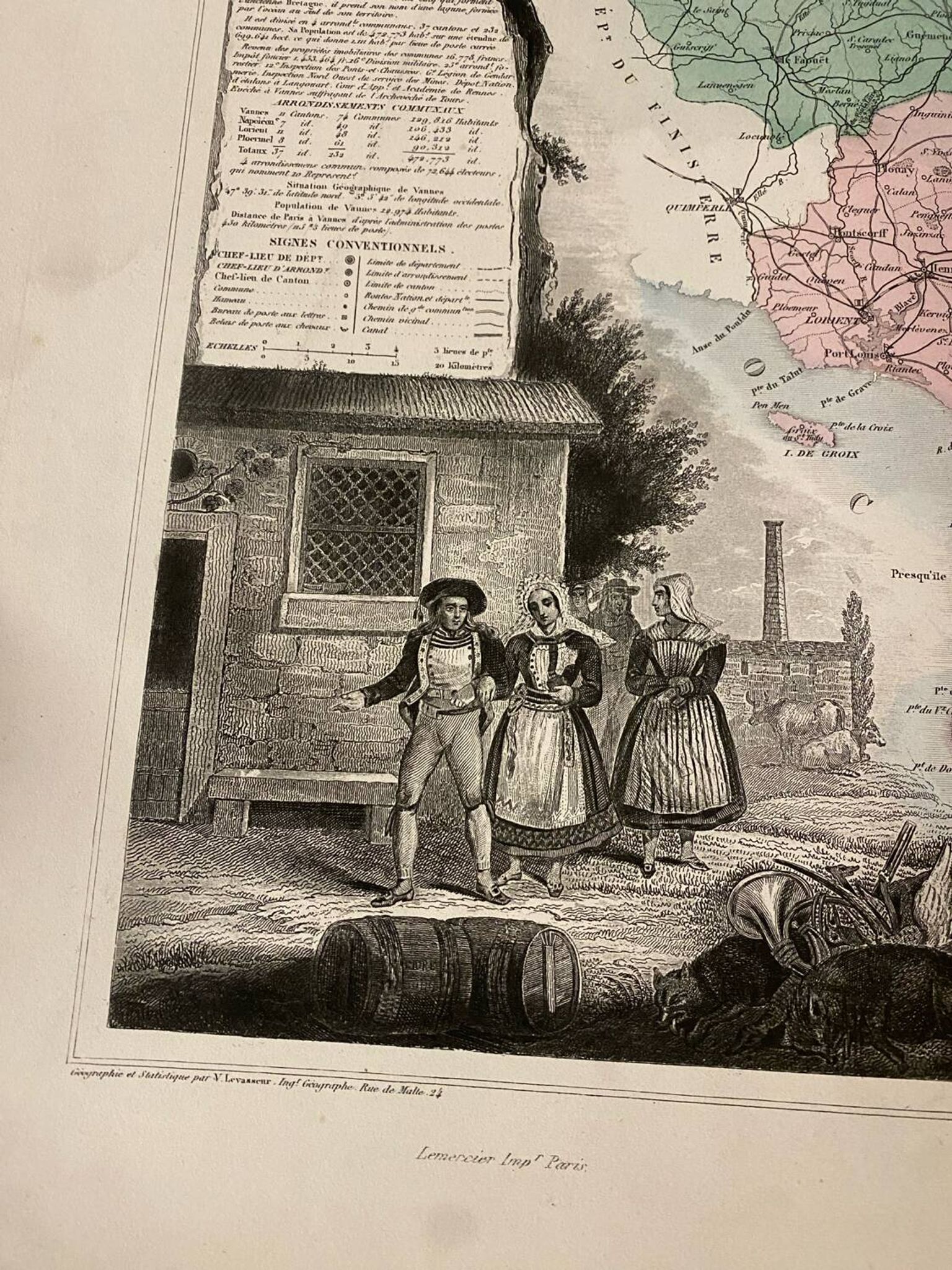 Old illustrated map of Morbihan.