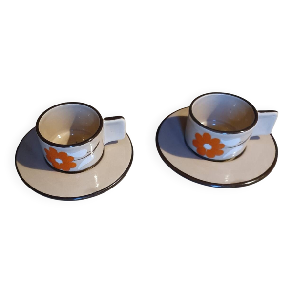 2 tasses et soucoupes en céramique vintage