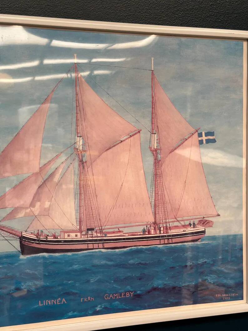 Swedish original print on paper – "Boat at Sea" by Egil Bergström – Signed – vintage and framed – 60.5 × 50.5 cm (23.8 in × 19.8 in)