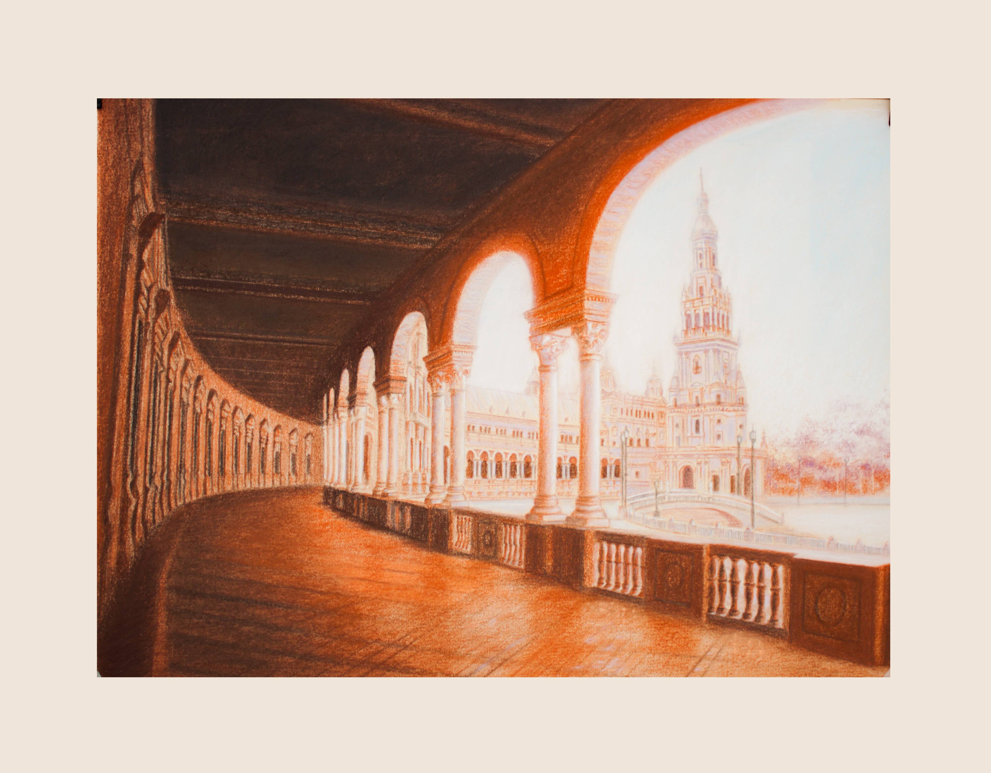 Drawing of the Plaza de España in Seville