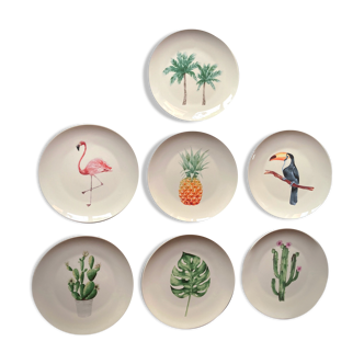 Seven vintage California style deco plates
