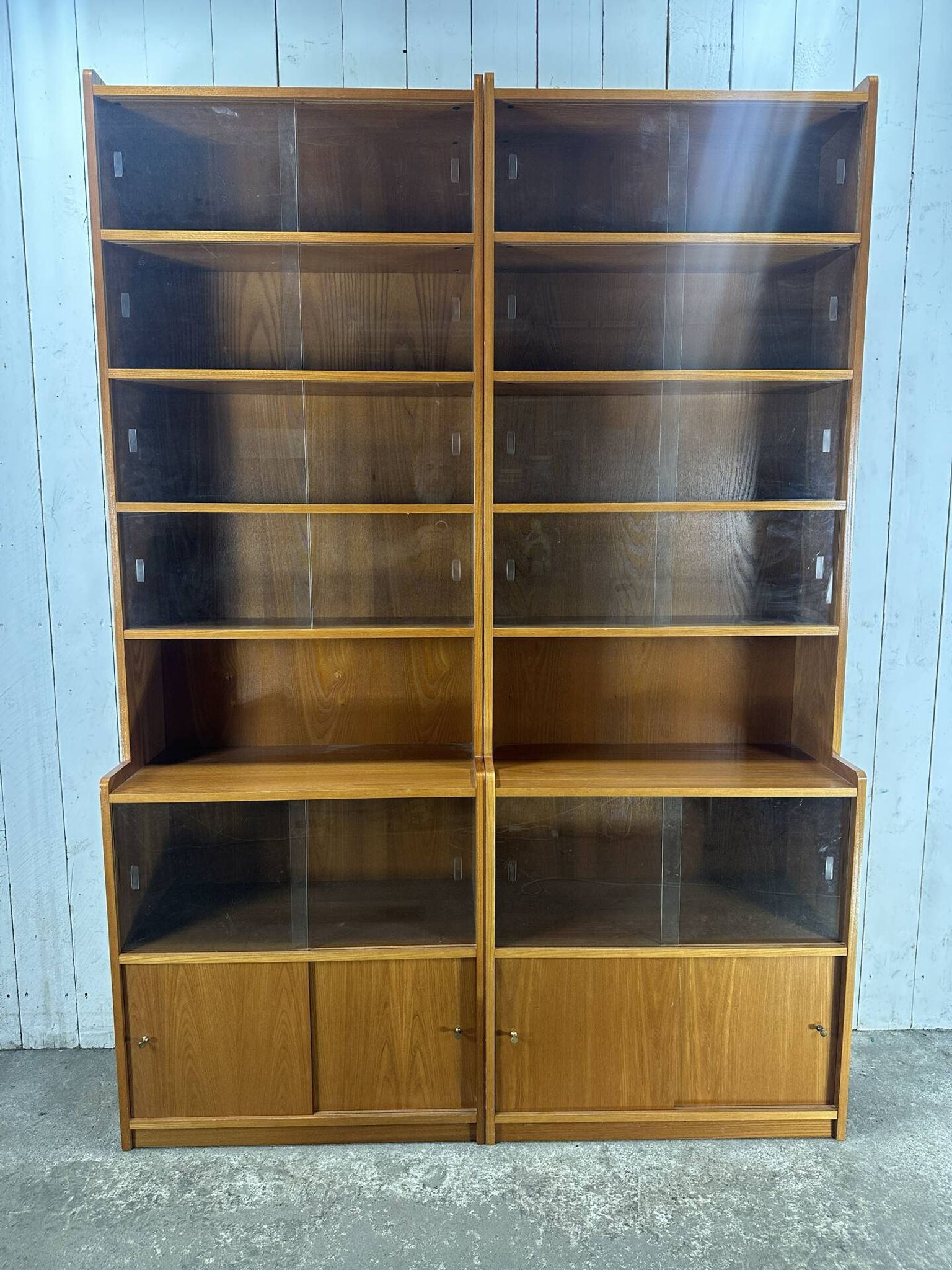 Pair of large vintage wooden display cabinets – 1960s/70s