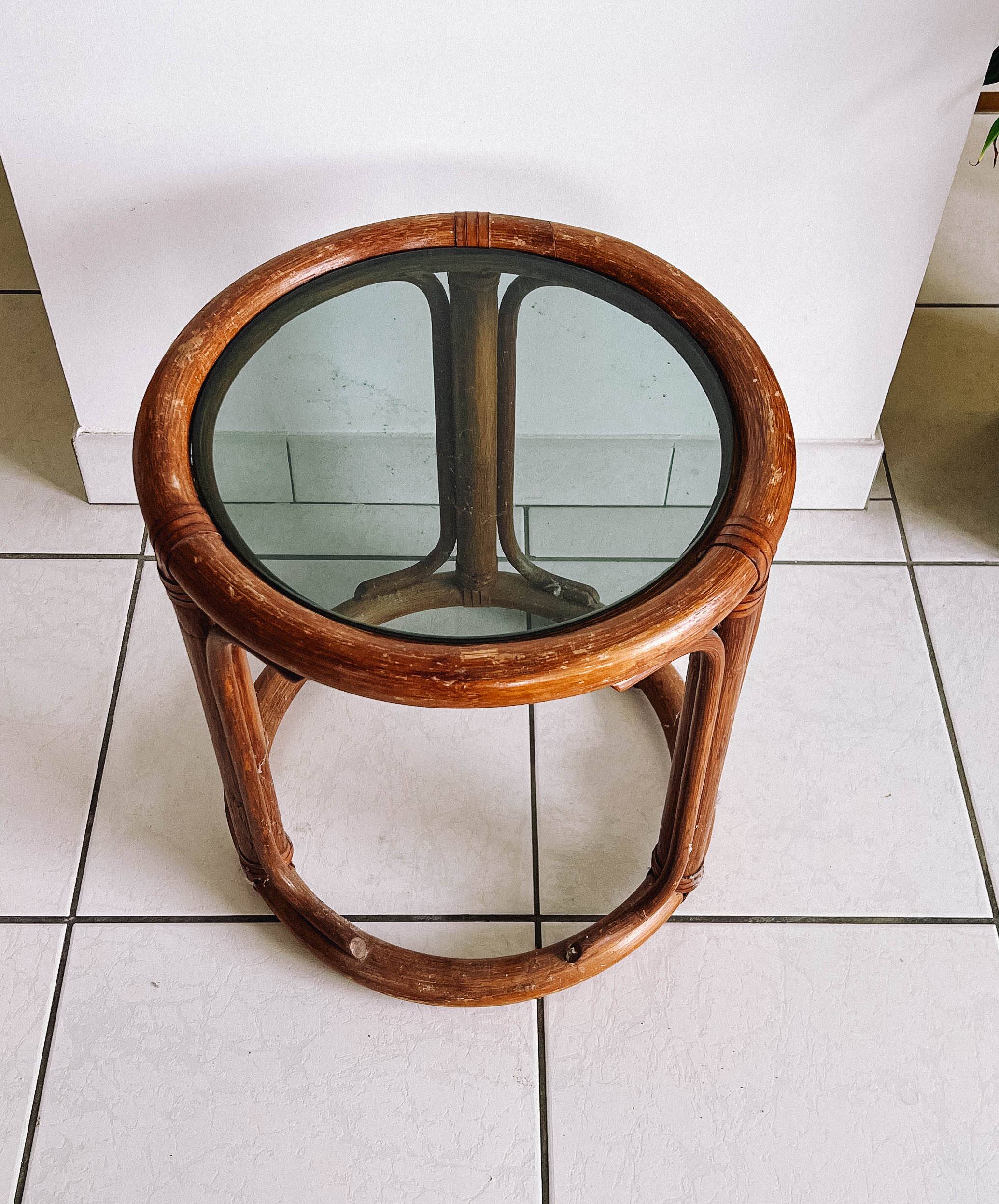 Round rattan coffee table from the 60s
