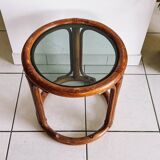 Round rattan coffee table from the 60s
