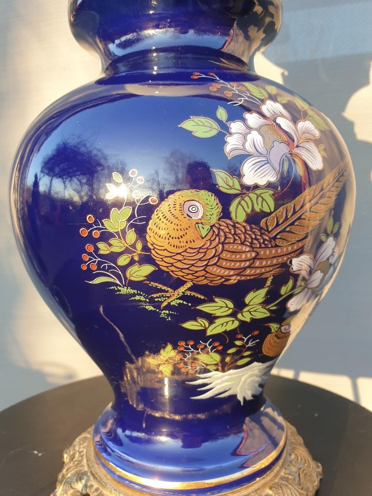 Ceramic lamp birds lyres on midnight blue background Napoleon III
