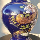 Ceramic lamp birds lyres on midnight blue background Napoleon III