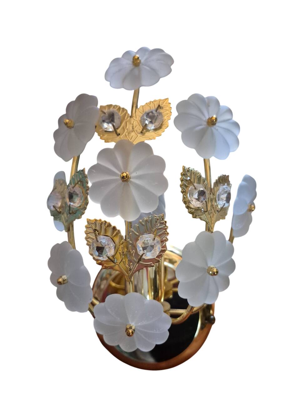 Pair of Banci Florence gold metal and crystal flower wall sconces