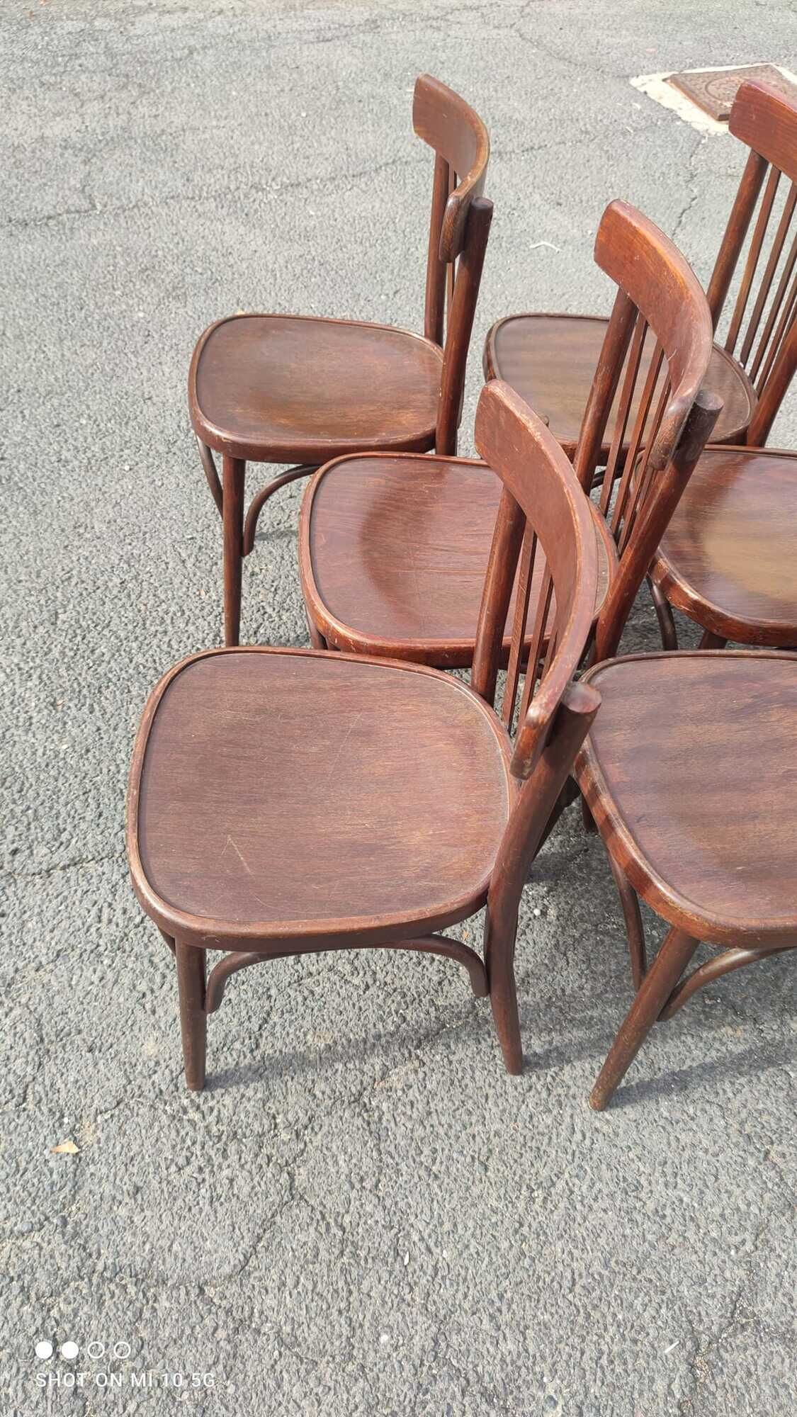 Series of 6 curved beech bistro chairs from Thonet around 1920/30