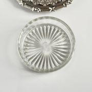 Silver metal ramekin with glass insert, ribbons, bows