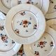 set of 9 Digoin Sarreguemines beige flat plates with pink flowers 1930s-40s